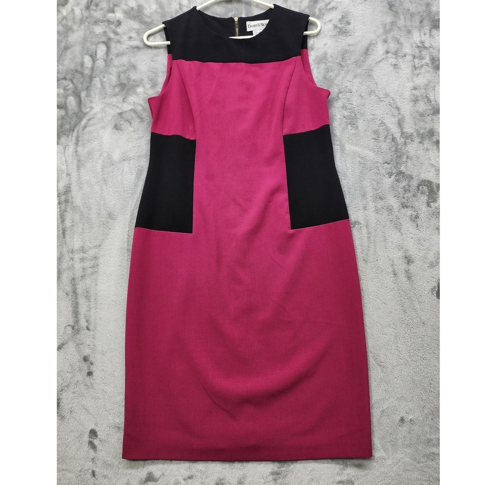 Danny & Nicole Dress Womens 8 Berry Black Colorblock Sheath Zipper Back Career